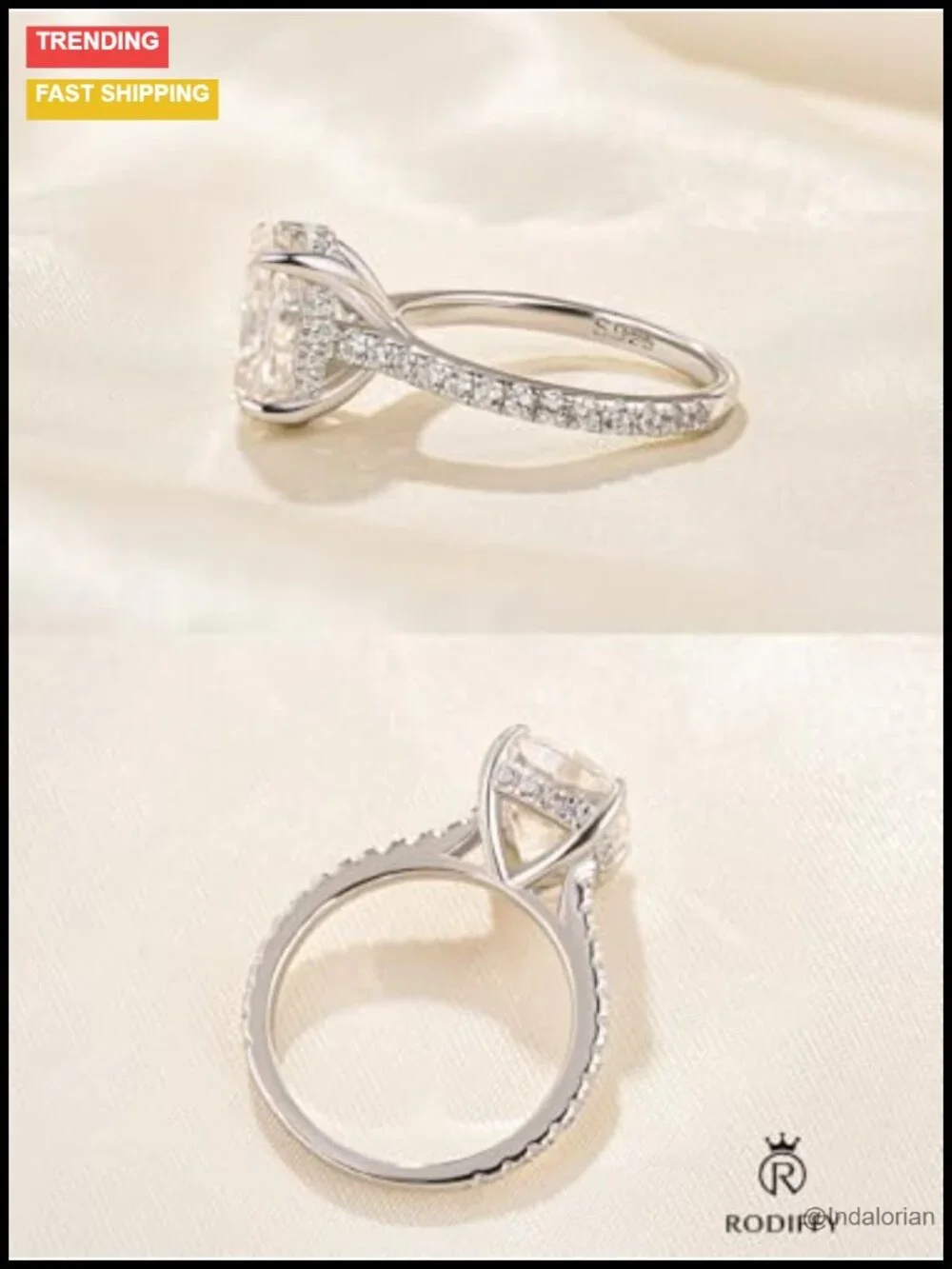 3.5CT Cushion Cut Moissanite Engagement Ring S925 Silver Pave Band